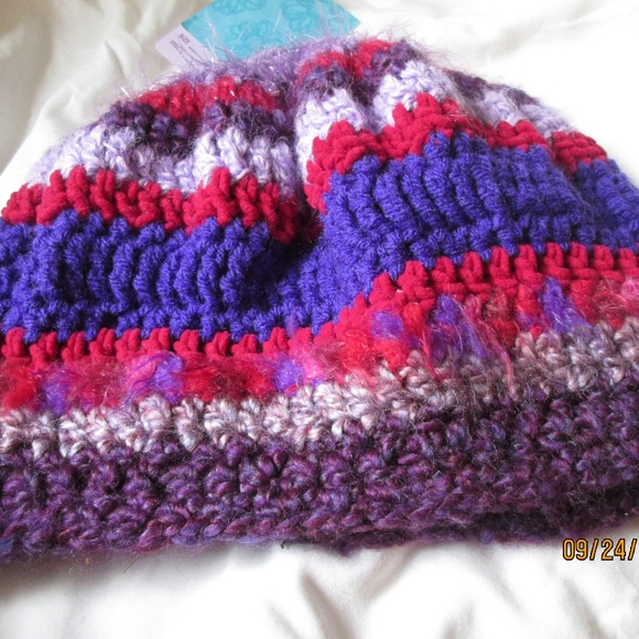 QUIRKY AND FUN RED AND PURPLE HAND CROCHETED HAT main image 4